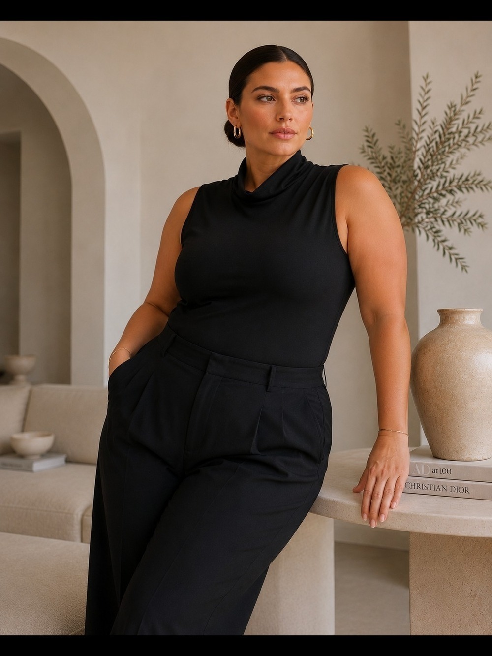Smash + Tess Sleeveless Mock Neck Bodysuit Black 2XL Minimalist Stretch